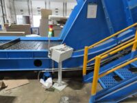 steel apron conveyor,chain apron conveyor,incline conveyor,baler feed conveyor,recycling conveyor,cardboard conveyor,scrap conveyor,heavy duty chain conveyor,industrial incline conveyor,steel chain conveyor,used apron conveyor,used baler conveyor,corrugated scrap conveyor,76 inch conveyor